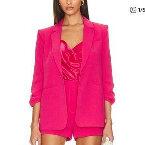💖✨ Cinq à Sept Neon Pink Blazer 🌸 Scrunched Sleeve Statement 🔥